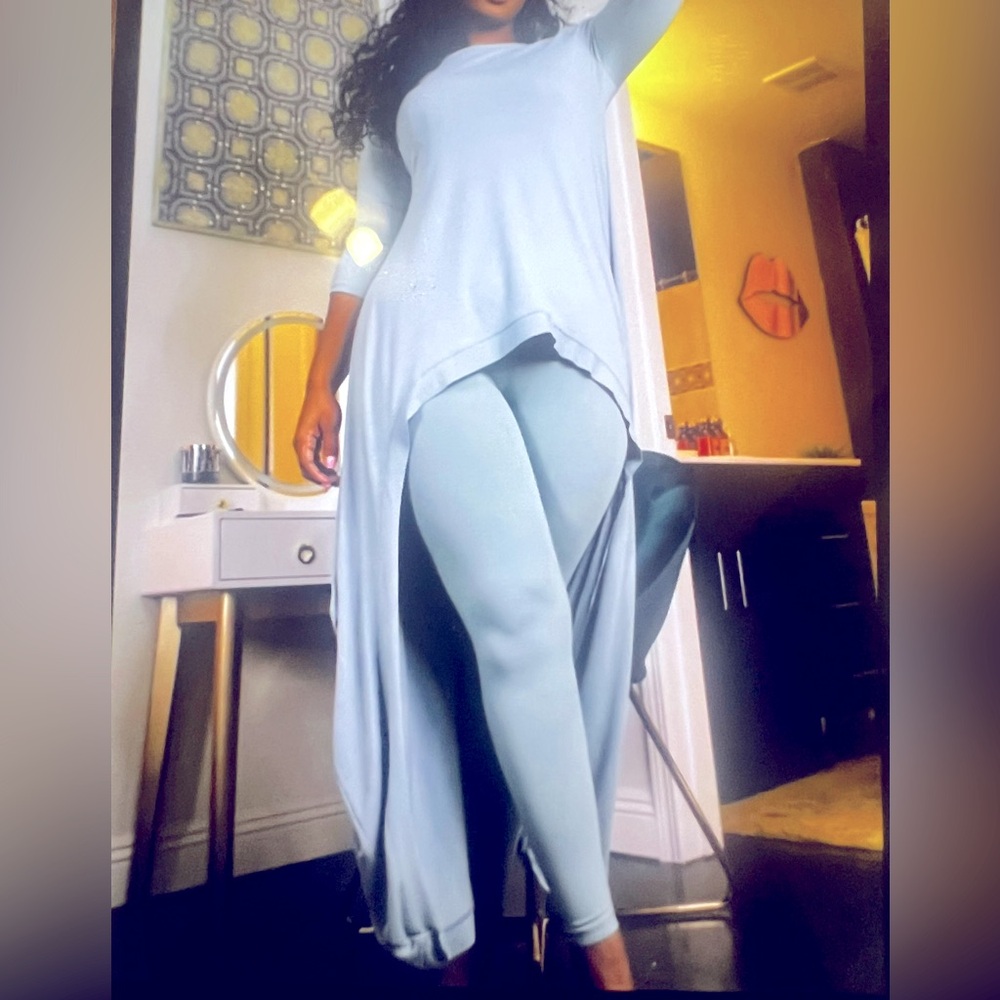 Casual Blue Two Piece Pants Set